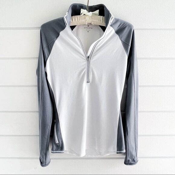 Athleta Running Wild 1/2 Zip White & Grey Pullover Sweatshirt Top XS - Picture 2 of 12